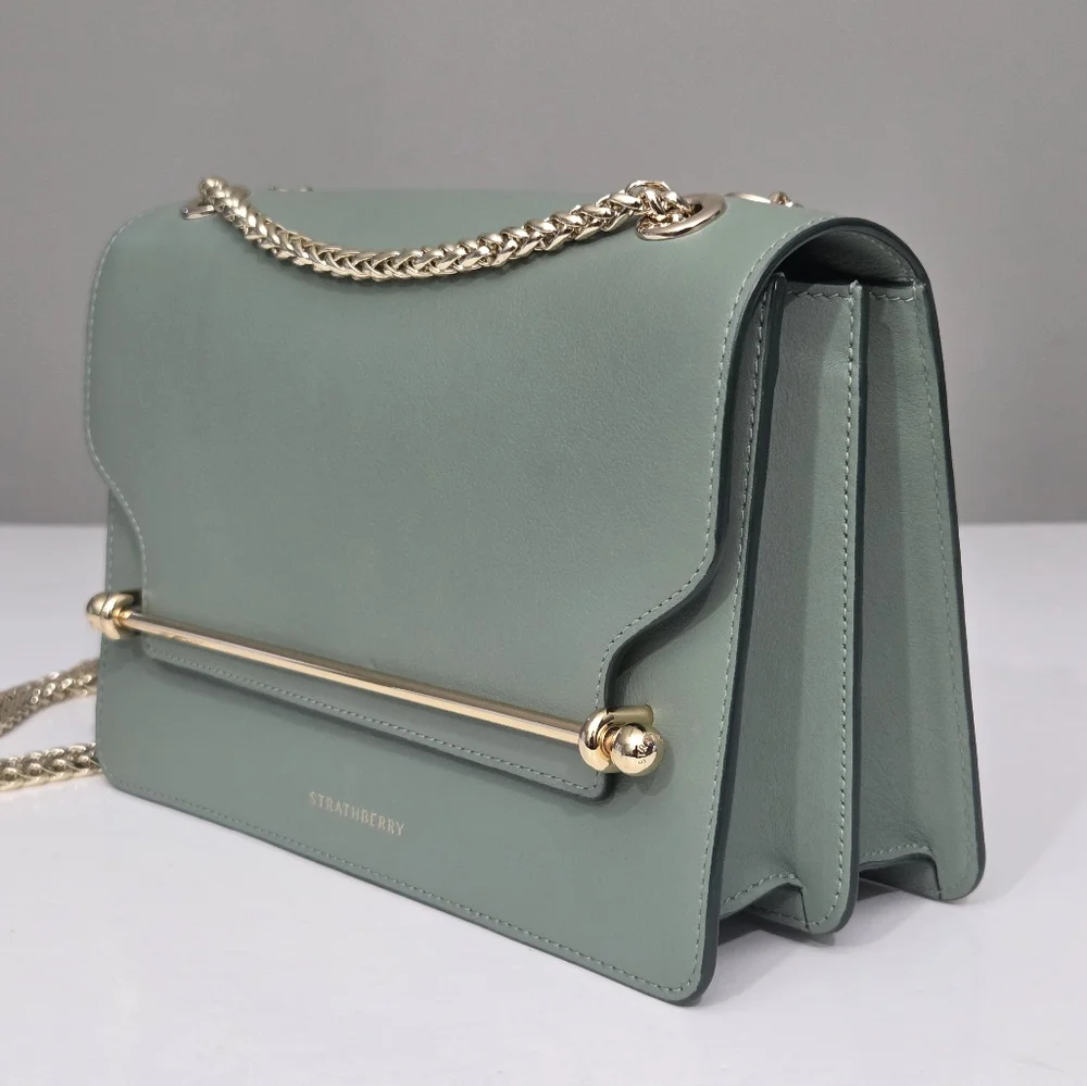 STRATHBERRY EAST/WEST SHOULDER BAG SEAGRASS SAGE MINTY GREEN LEATHER - Picture 3 of 9